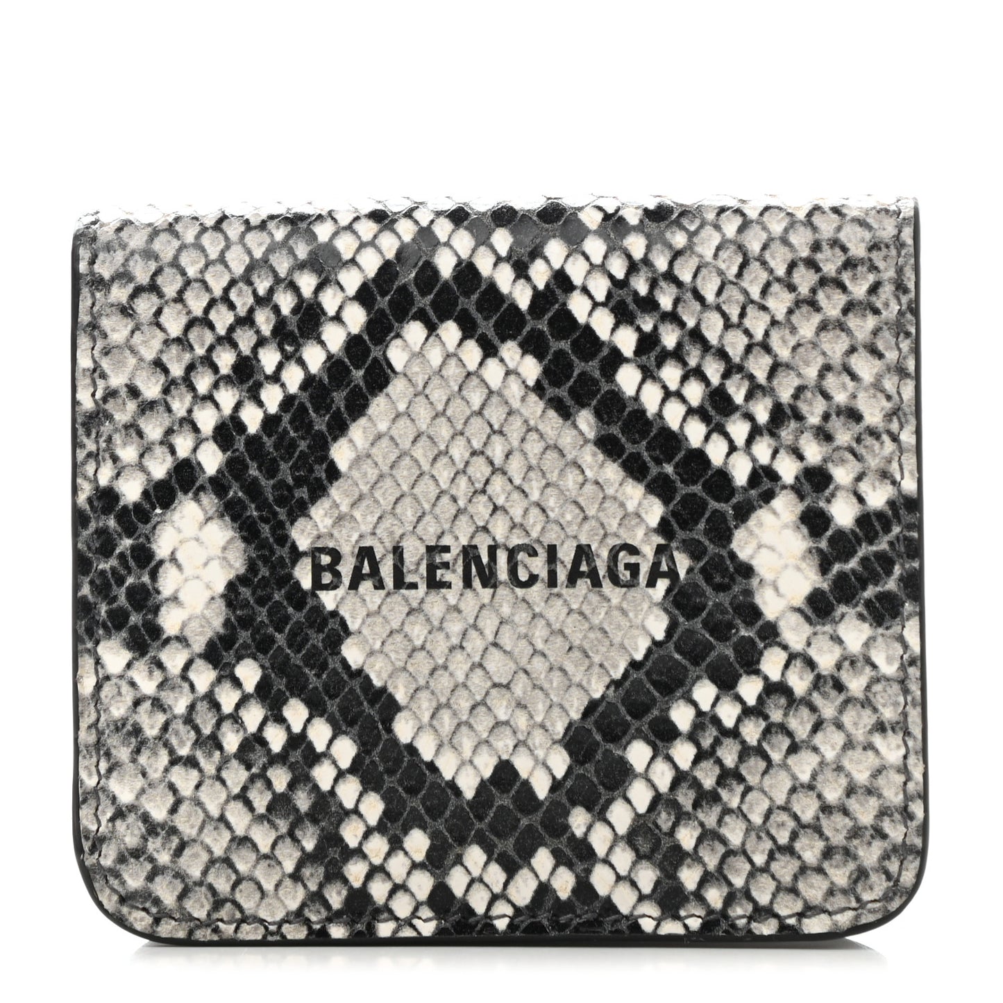 Calfskin Python Print Logo Cash Flap Coin Card Holder Black White