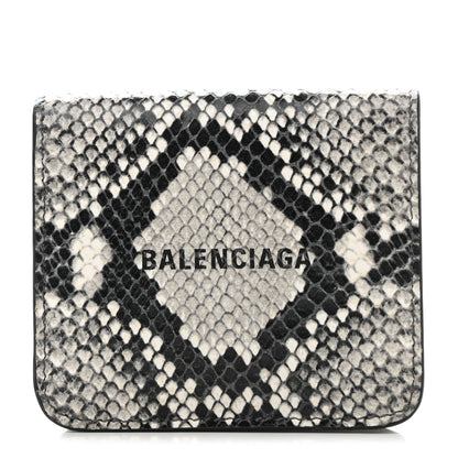 Balenciaga Calfskin Python Print Logo Cash Flap Coin Card Holder Black White 1 of 8