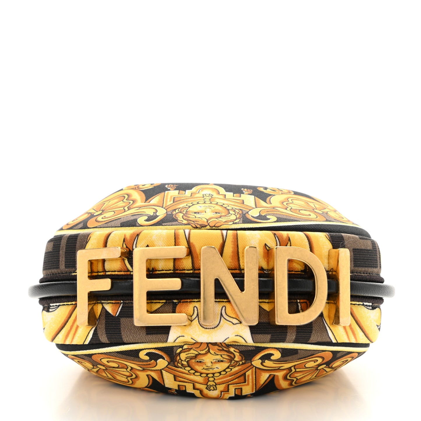 X VERSACE Silk Fendace Baroque Nano Fendigraphy Hobo Charm Black Gold
