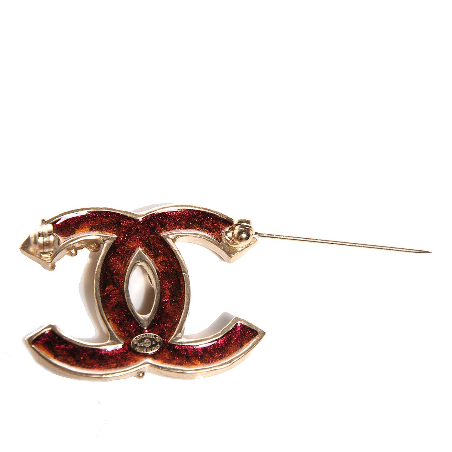 Enamel Gripoix Poured Glass CC Brooch Gold