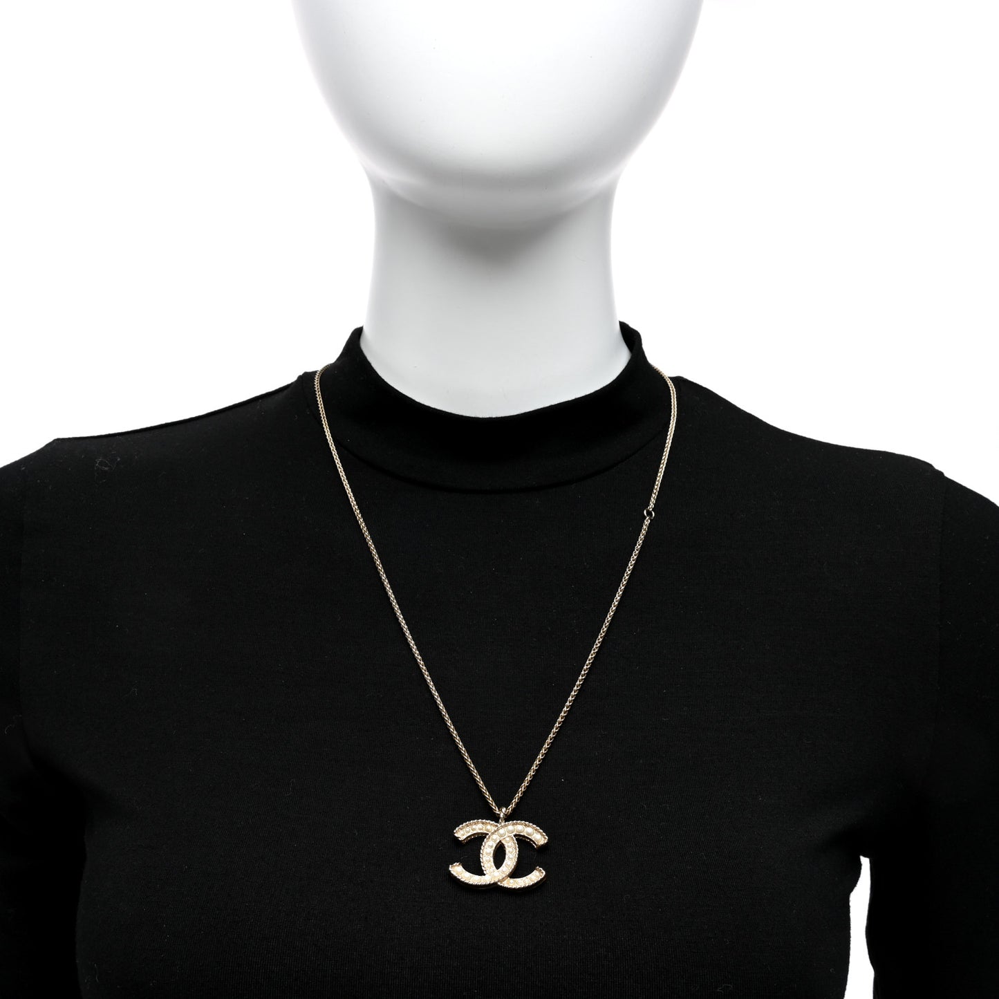 Pearl CC Pendant Necklace Light Gold