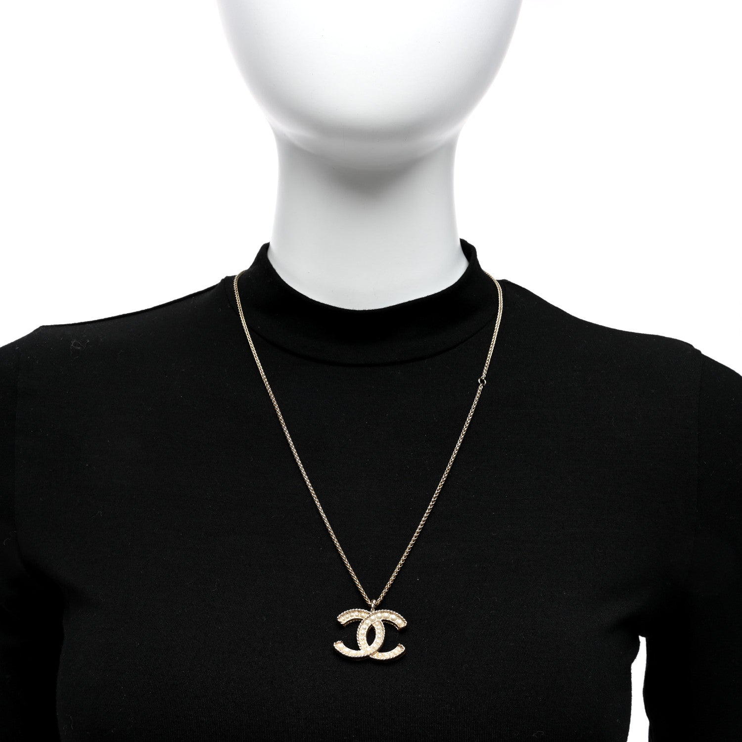 Chanel Pearl CC Pendant Necklace Light Gold 3 of 5