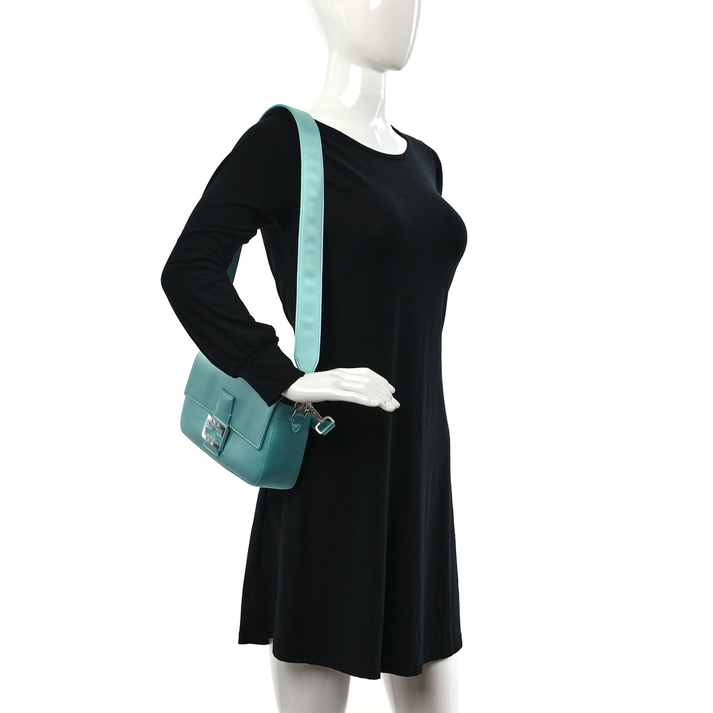 X TIFFANY Satin Nappa Silver Baguette Blue Tiffany Silver