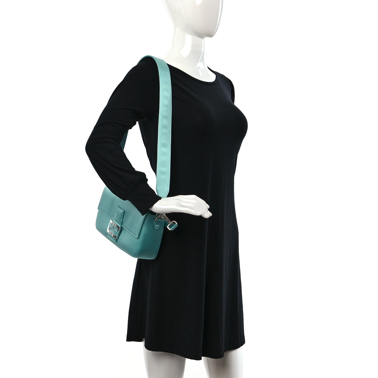 Fendi X TIFFANY Satin Nappa Silver Baguette Blue Tiffany Silver 2 of 9