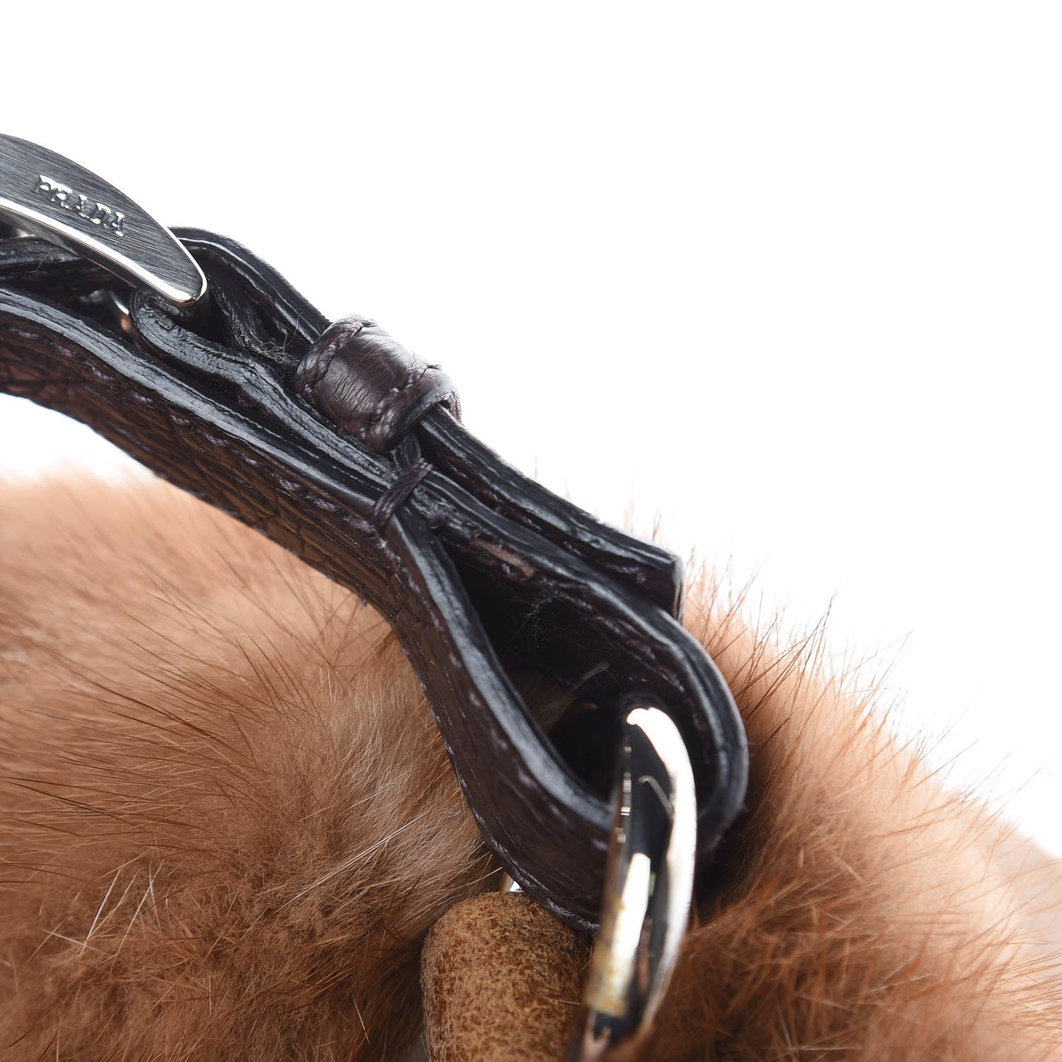 Prada Suede Shearling Mink Fur Crocodile Shoulder Bag Brown 19 of 19