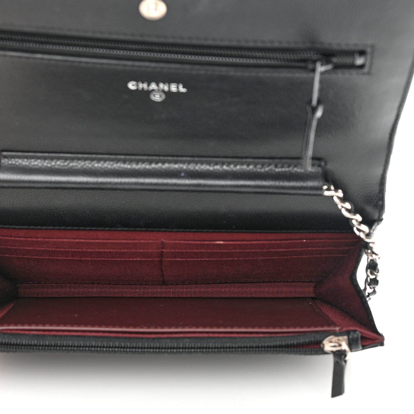 Caviar Chevron Quilted Wallet On Chain WOC Black
