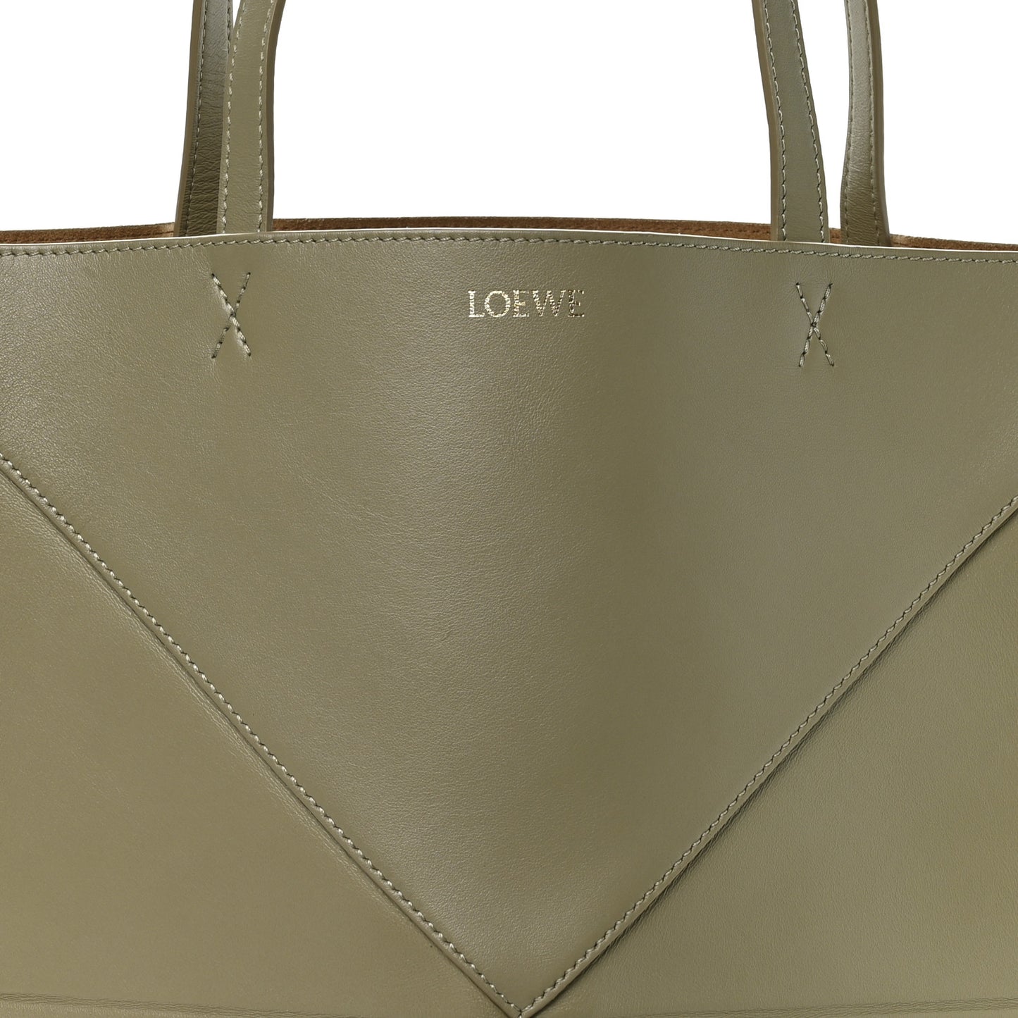 Shiny Calfskin Medium Puzzle Fold Tote Dark Khaki