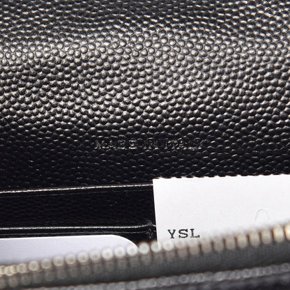 Saint Laurent Grain De Poudre Matelasse Chevron Monogram Envelope Chain Wallet Black 6 of 11
