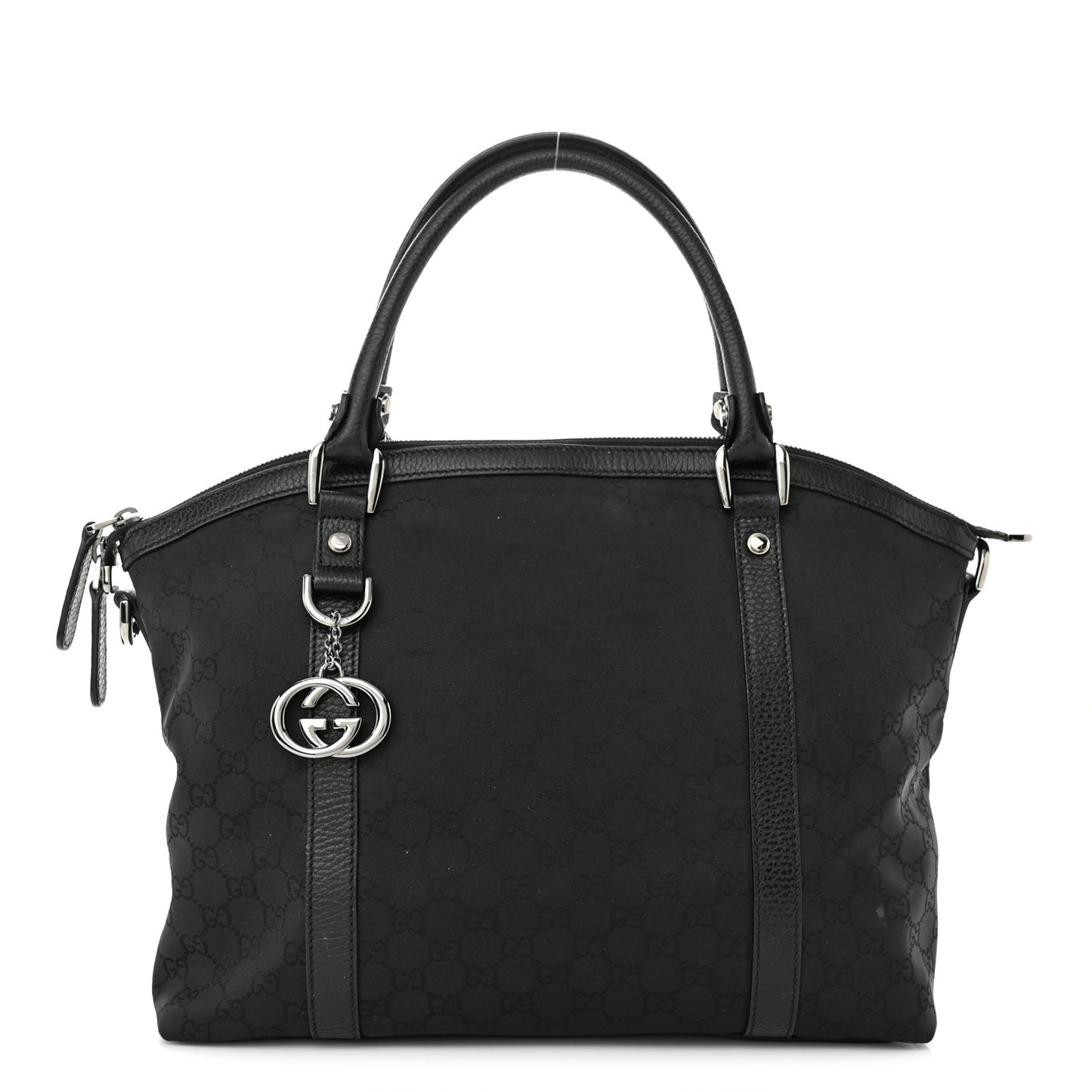 Nylon Monogram Medium GG Charm Dome Satchel Black