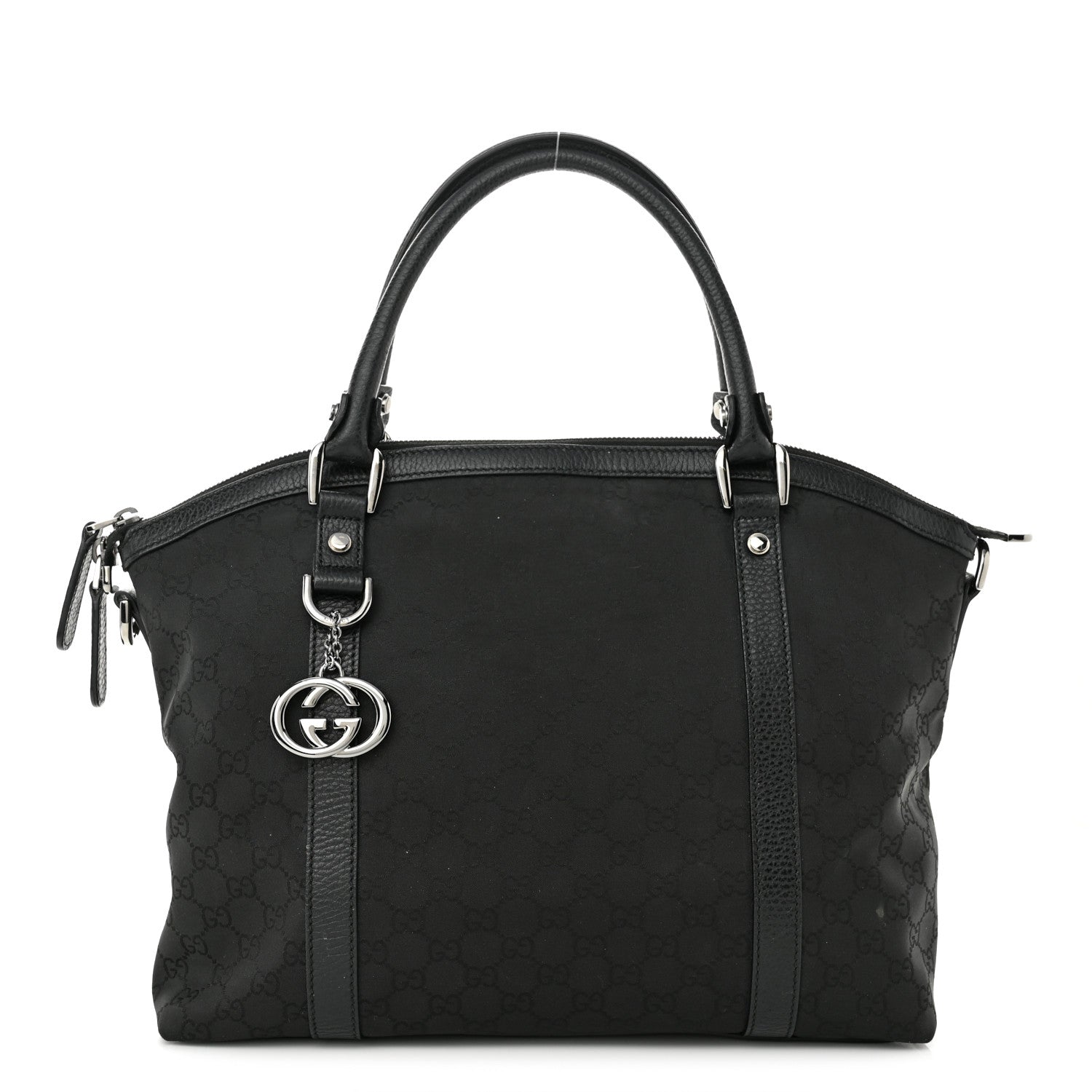 Gucci Nylon Monogram Medium GG Charm Dome Satchel Black 1 of 12
