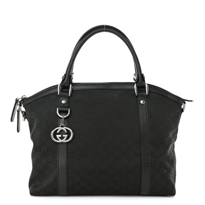 Gucci Nylon Monogram Medium GG Charm Dome Satchel Black 1 of 12
