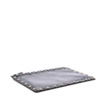Valentino Garavani Pebbled Calfskin Turquoise Large Rockstud Rolling Zip Pouch Black 4 of 7