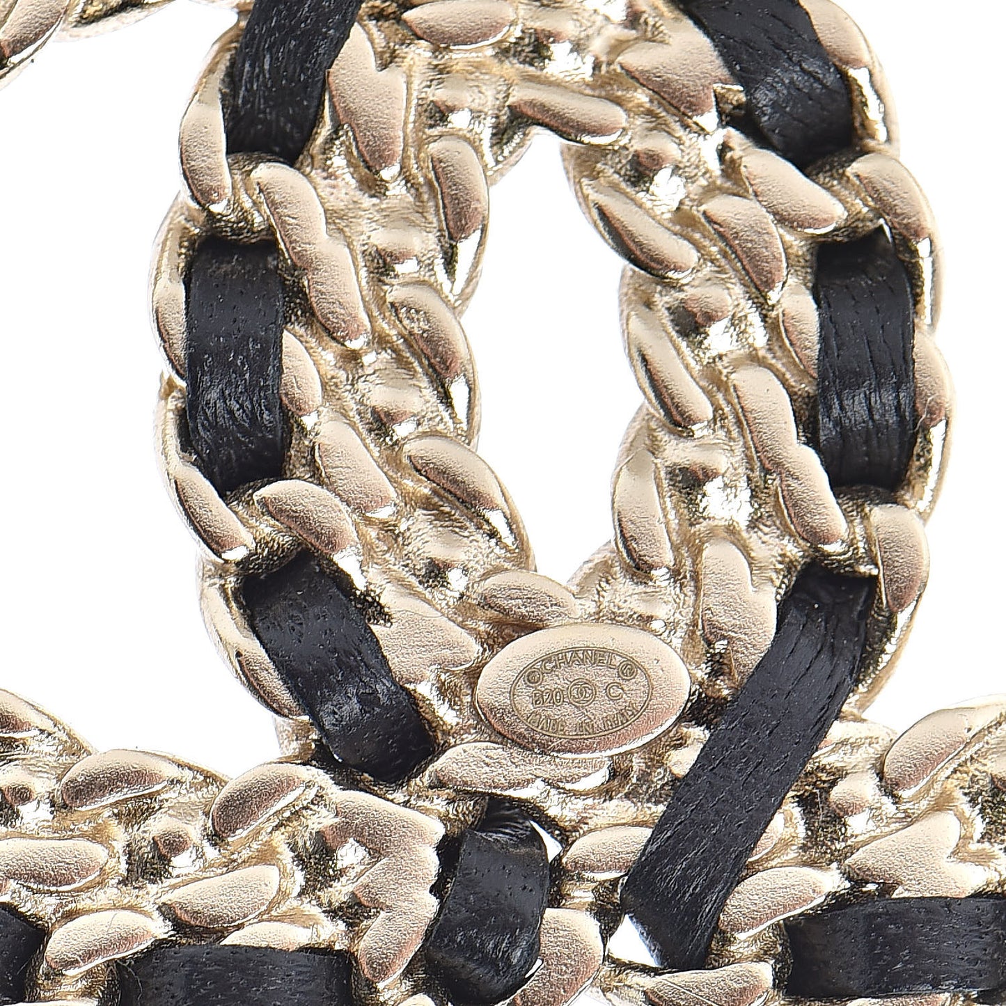 Crystal Lambskin Chain CC Vintage Allure Stud Earrings Black Gold