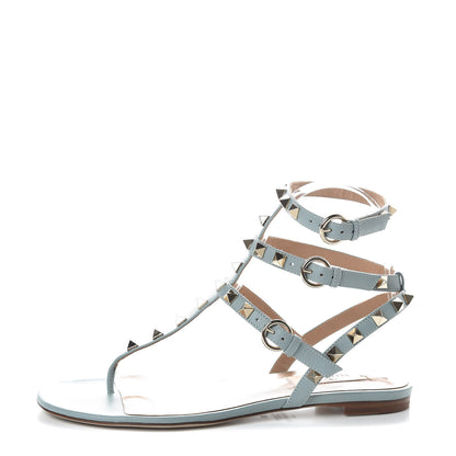 Valentino Garavani Nappa Rockstud Ankle Wrap Flat Thong Sandals 36 Celadon 1 of 8
