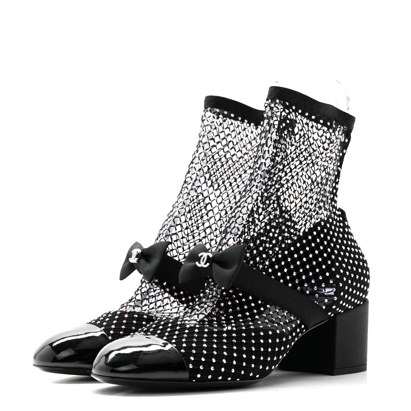 Resille Strass Kid Suede Patent Mary Jane Short Boots 40 Black