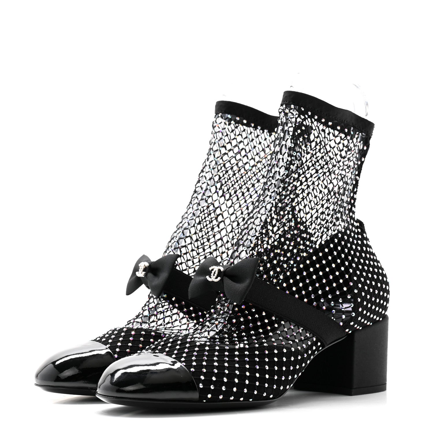 Chanel Resille Strass Kid Suede Patent Mary Jane Short Boots 40 Black 3 of 8