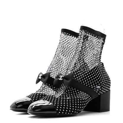 Chanel Resille Strass Kid Suede Patent Mary Jane Short Boots 40 Black 3 of 8