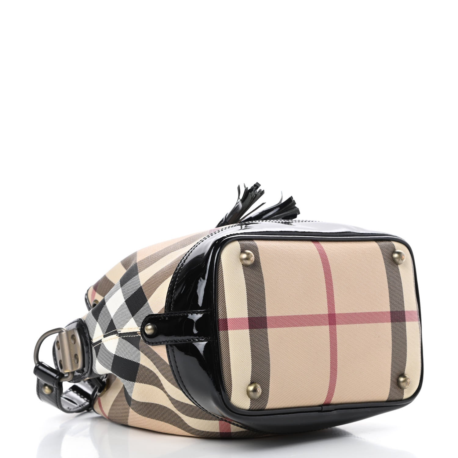 Burberry Patent Trim Nova Check Drawstring Bucket Bag Black 4 of 12