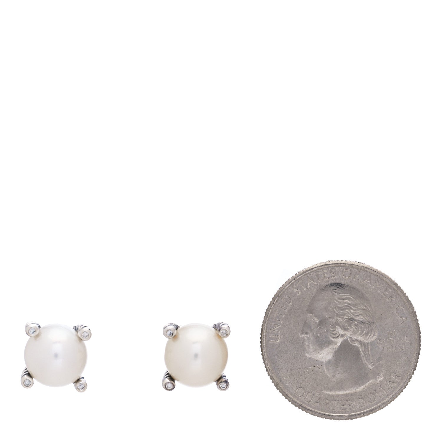 David Yurman Sterling Silver Diamond Pearl 10mm Cable Stud Earrings 2 of 4