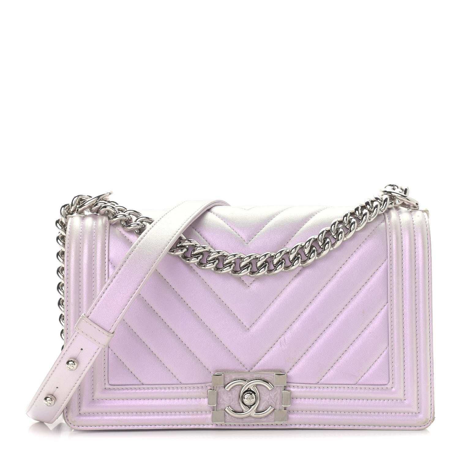 Chanel Metallic Lambskin Chevron Quilted Medium Boy Flap Purple 1 of 21