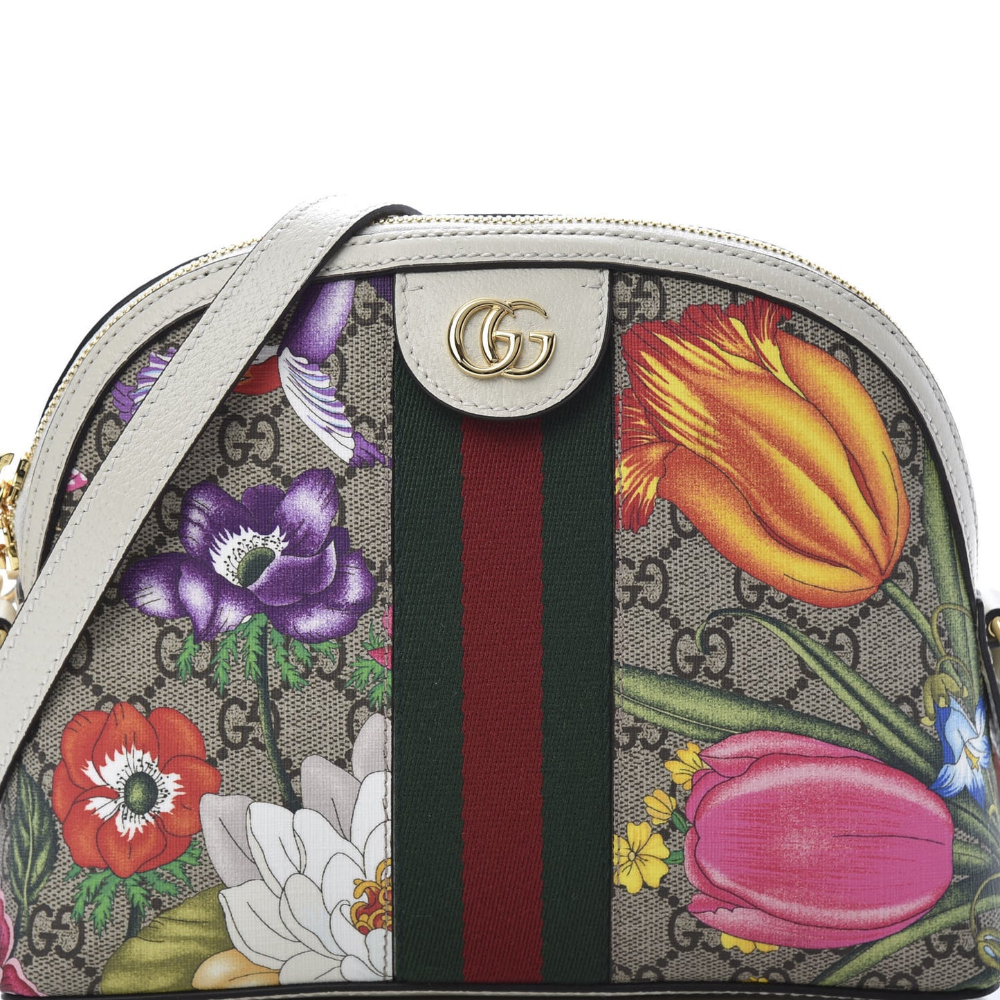 GG Supreme Monogram Flora Web GG Small Ophidia Dome Shoulder Bag White