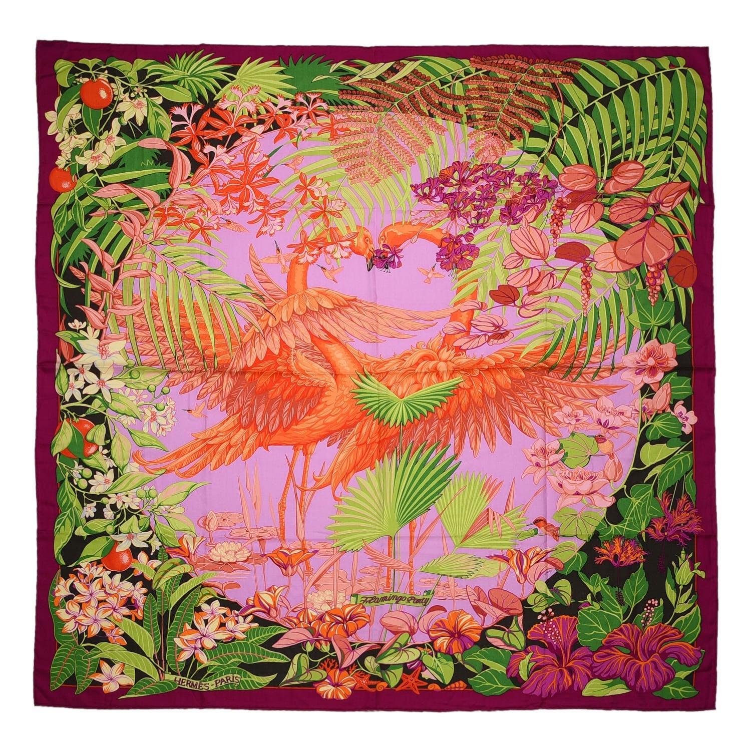 Hermes Cashmere Silk Flamingo Party Shawl 140 1 of 4