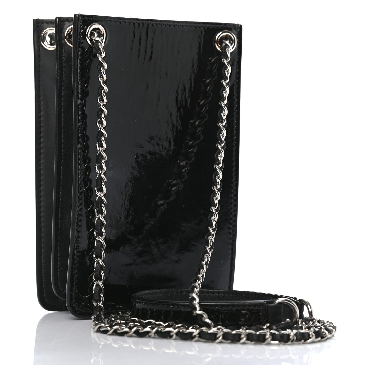 Patent CC Phone Holder Crossbody Black