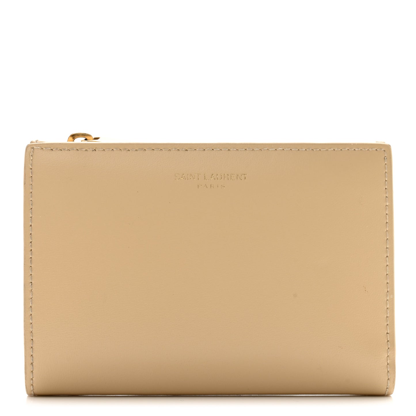 SAINT LAURENT Calfskin Monogram Bi-Fold Zipped Wallet Nude Powder