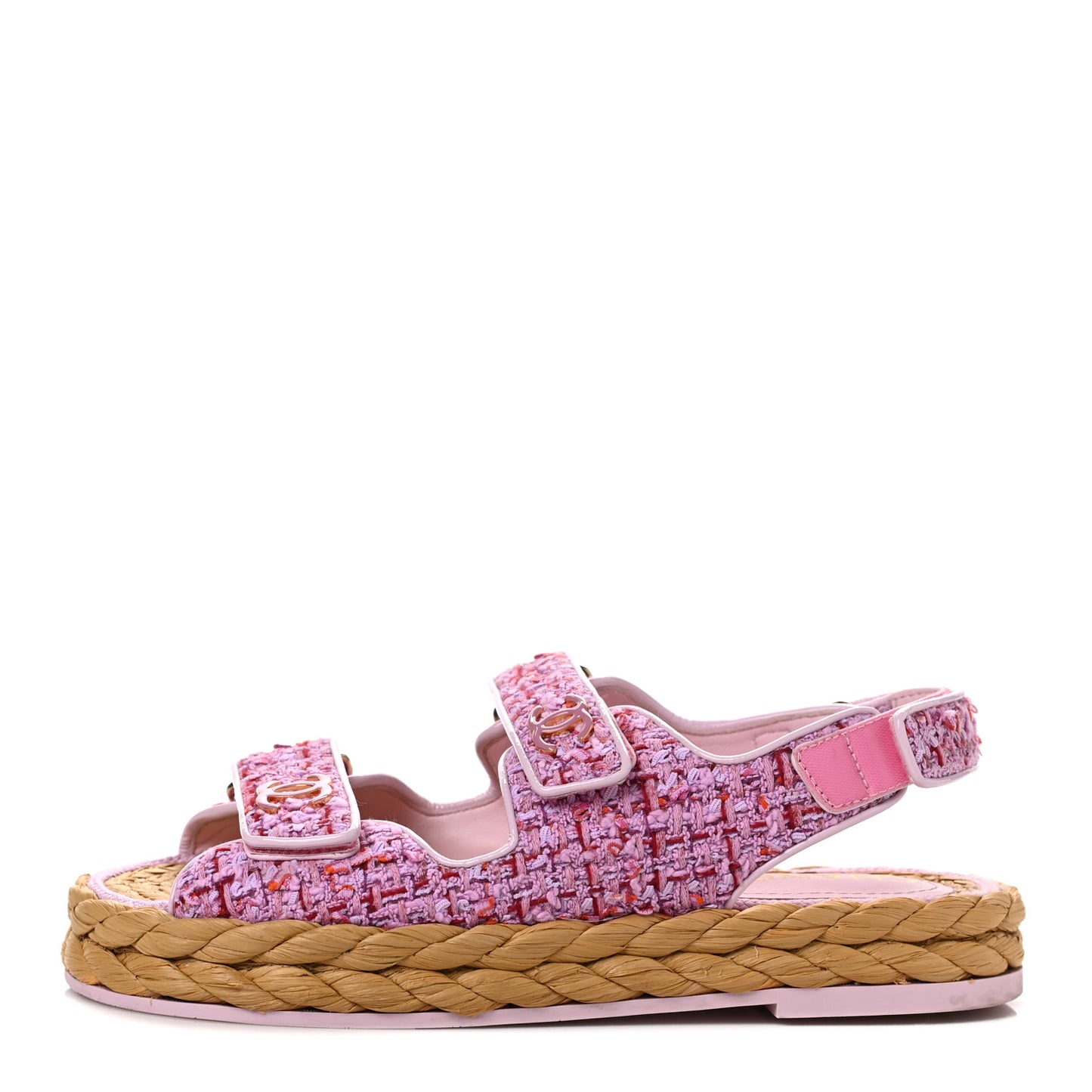 Tweed Patent Calfskin Velcro Dad Sandals 37.5 Pink Multicolor