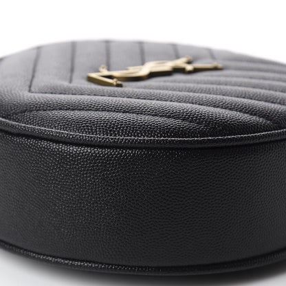 Saint Laurent Grain De Poudre Matelasse Chevron Quilted Round Vinyle Camera Bag Black 6 of 9