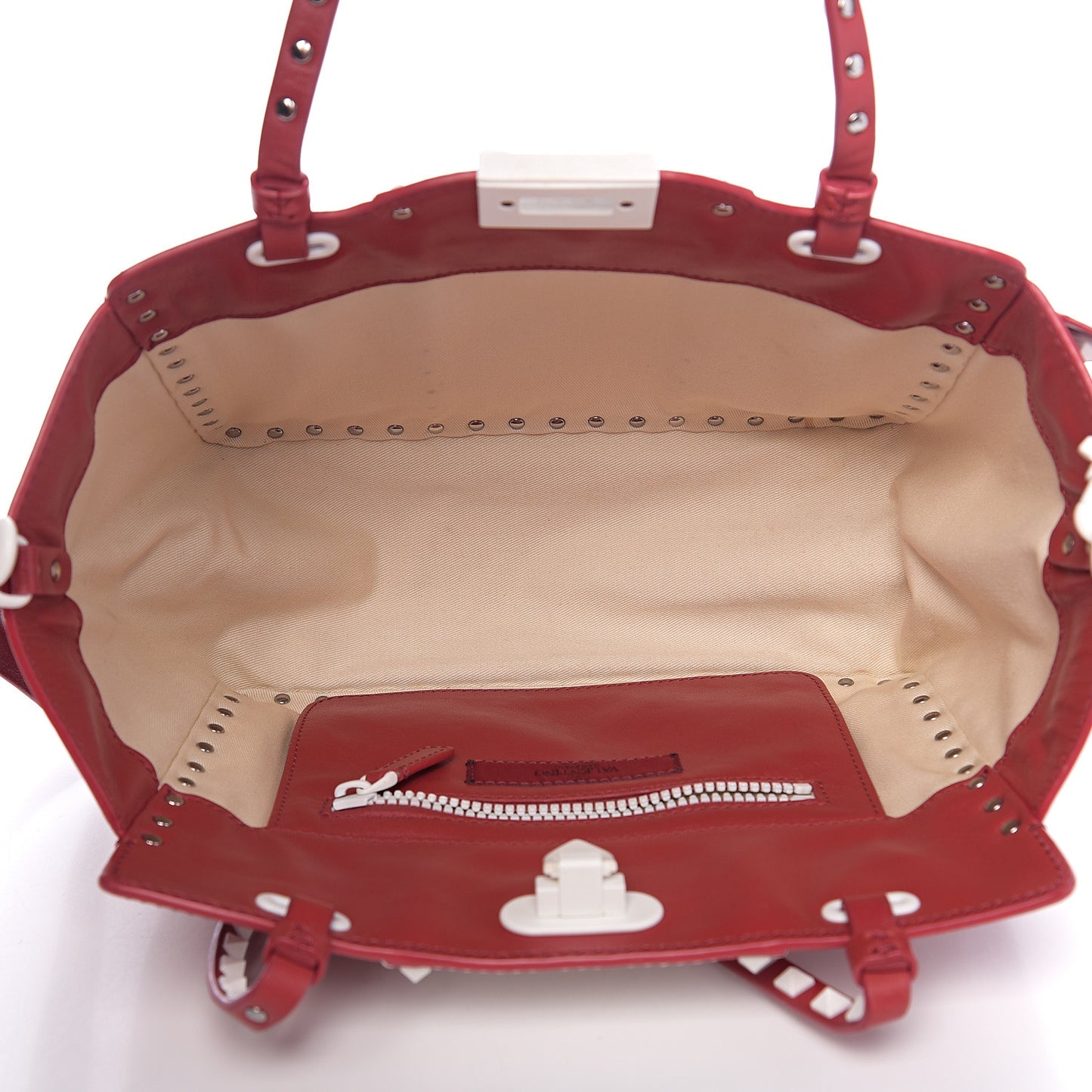 Vitello Colorblock Free Rockstud Tote Rosso Valentino White