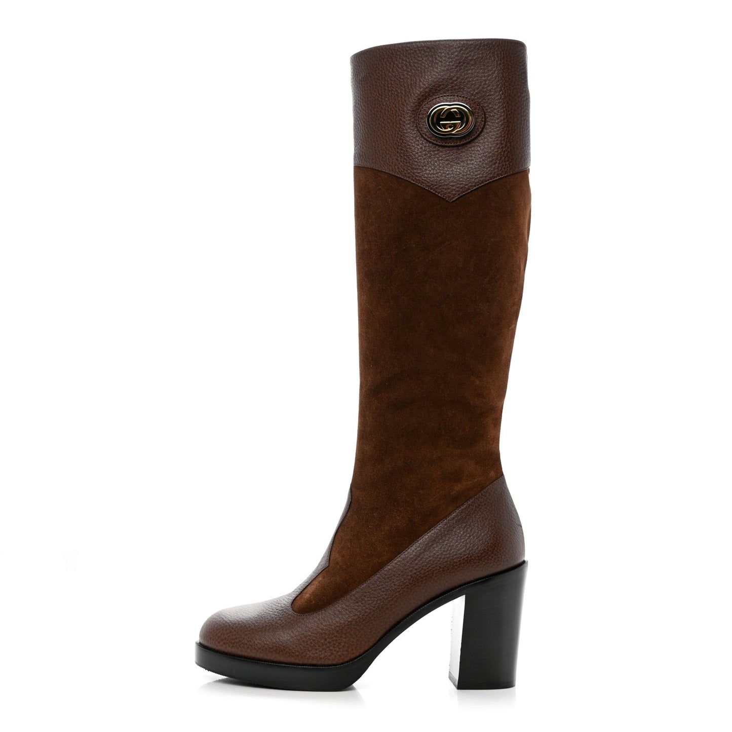 Austin Calfskin Super Softy Suede Interlocking G Knee High Boots 39 Brown Mahogany