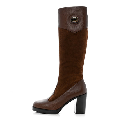Gucci Austin Calfskin Super Softy Suede Interlocking G Knee High Boots 39 Brown Mahogany 1 of 11