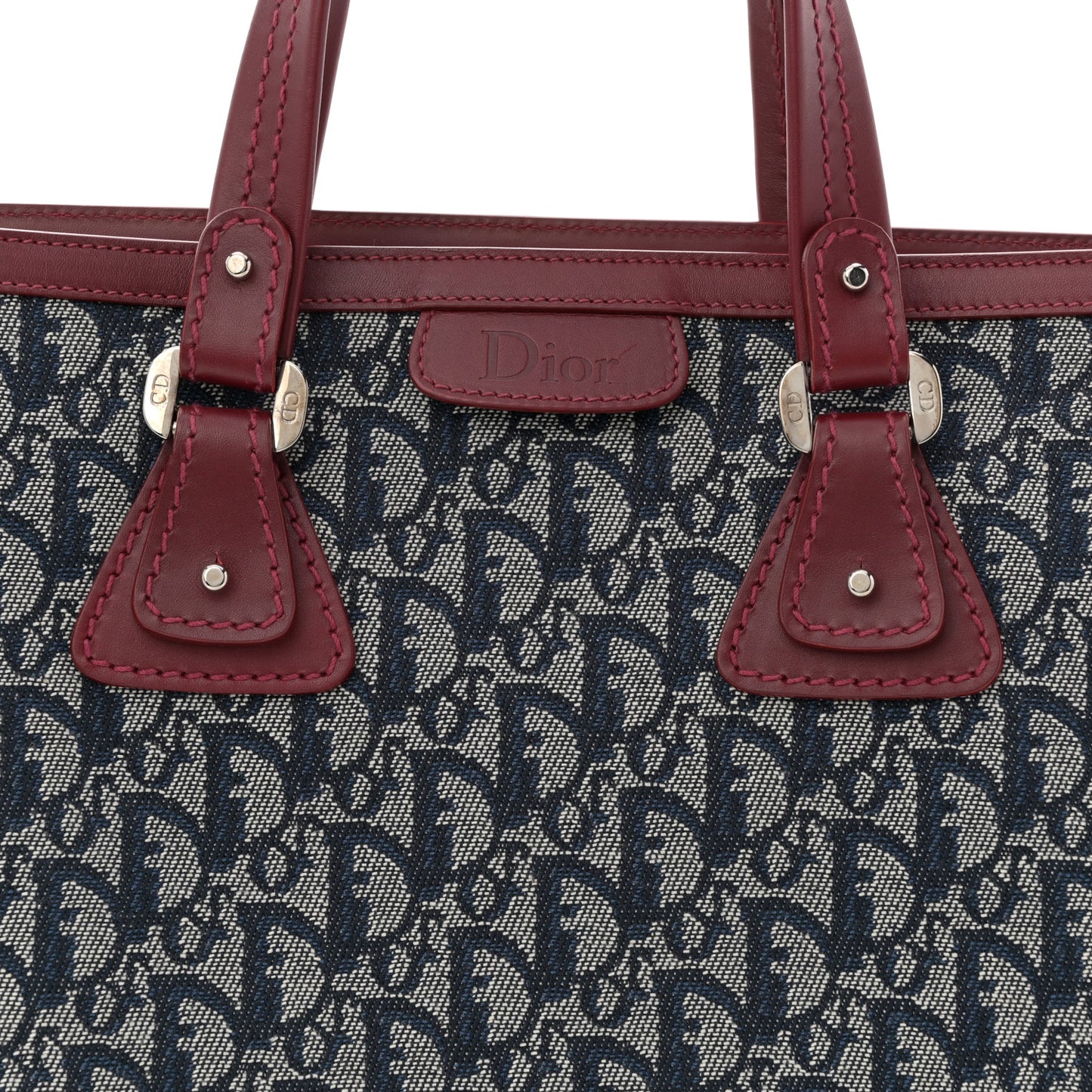 Denim Calfskin Monogram Tote Navy Blue Red