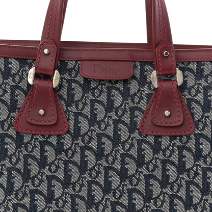 Christian Dior Denim Calfskin Monogram Tote Navy Blue Red 8 of 11