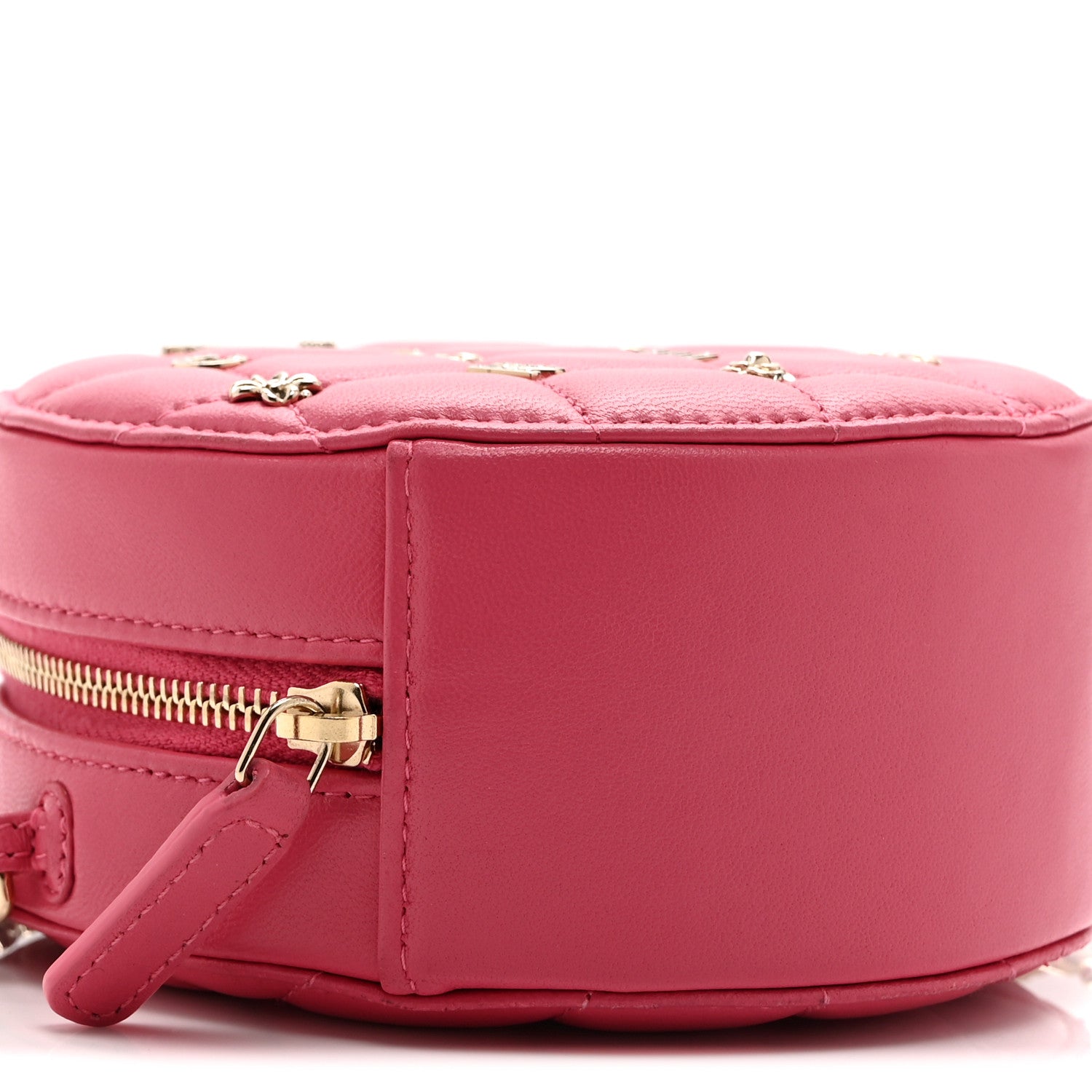 Chanel Lambskin Quilted Studded Round Clutch With Chain Dark Pink 9 of 11