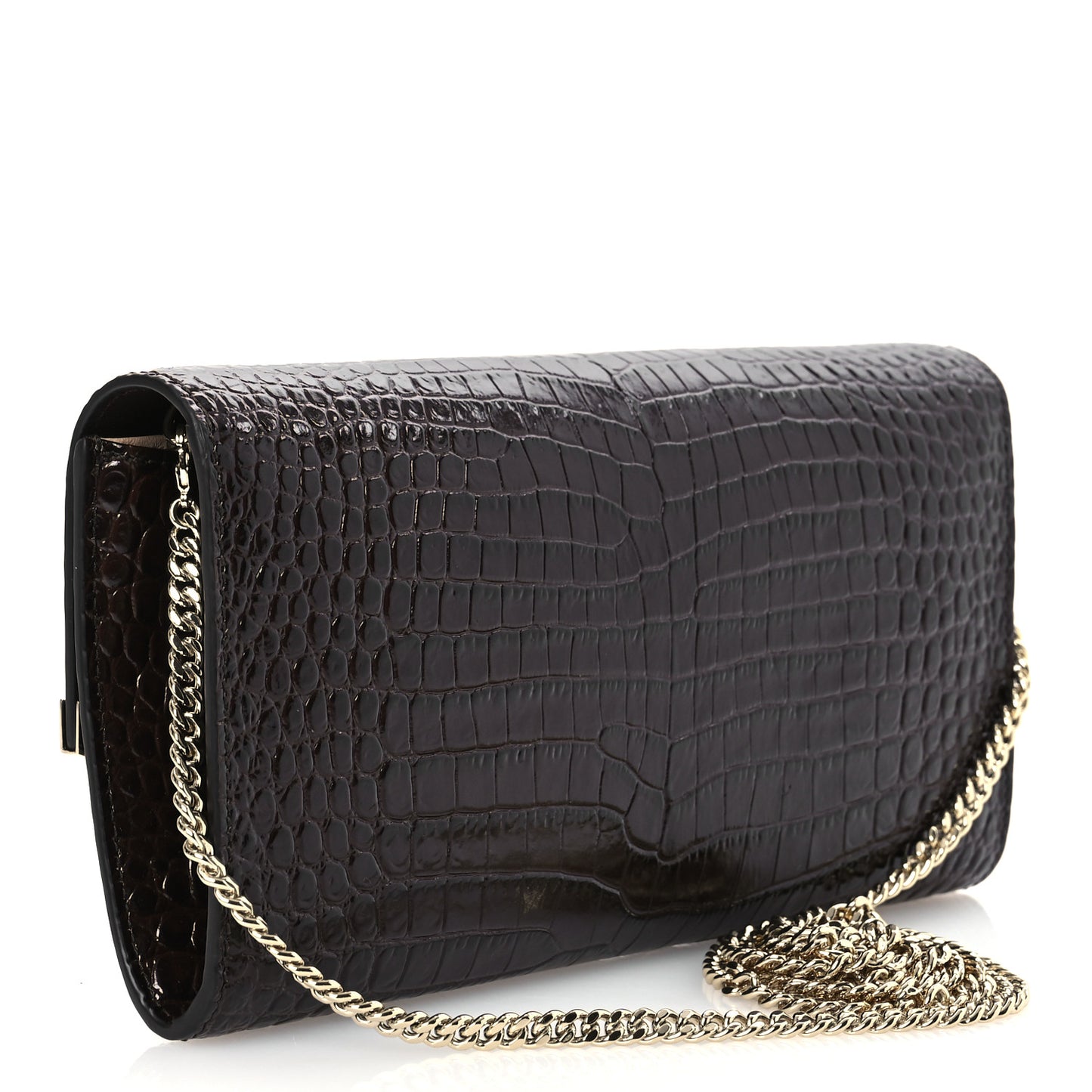 Calfskin Crocodile Embossed Emmie Clutch Bag Chocolate
