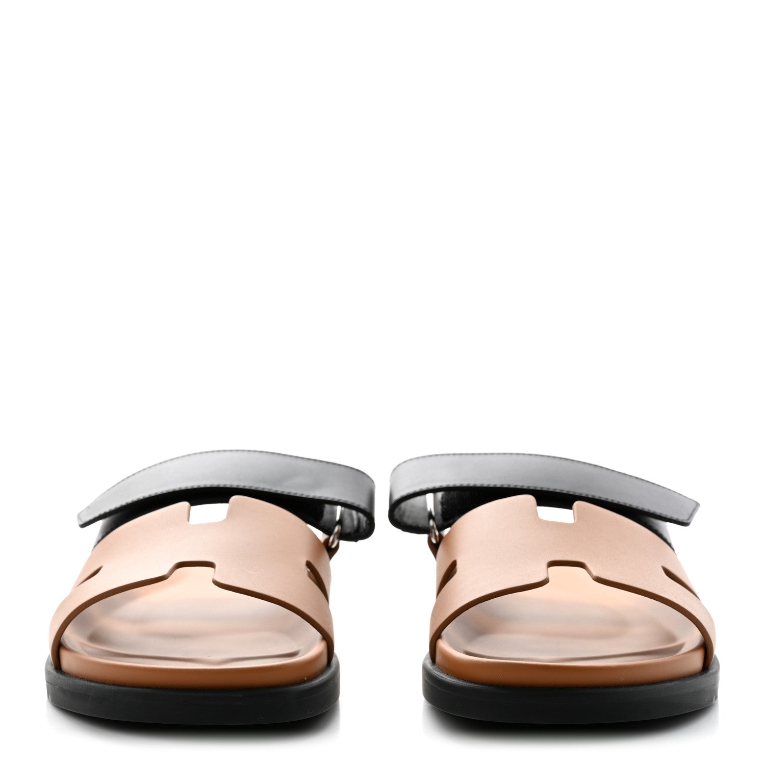 Hermes Calfskin Mens Chypre Sandals 41 Naturel Safari Black 2 of 10