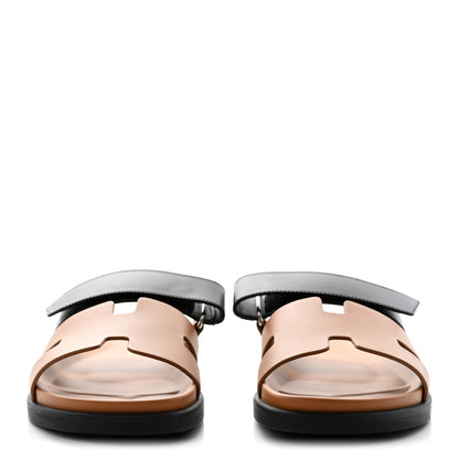 Hermes Calfskin Mens Chypre Sandals 41 Naturel Safari Black 2 of 10