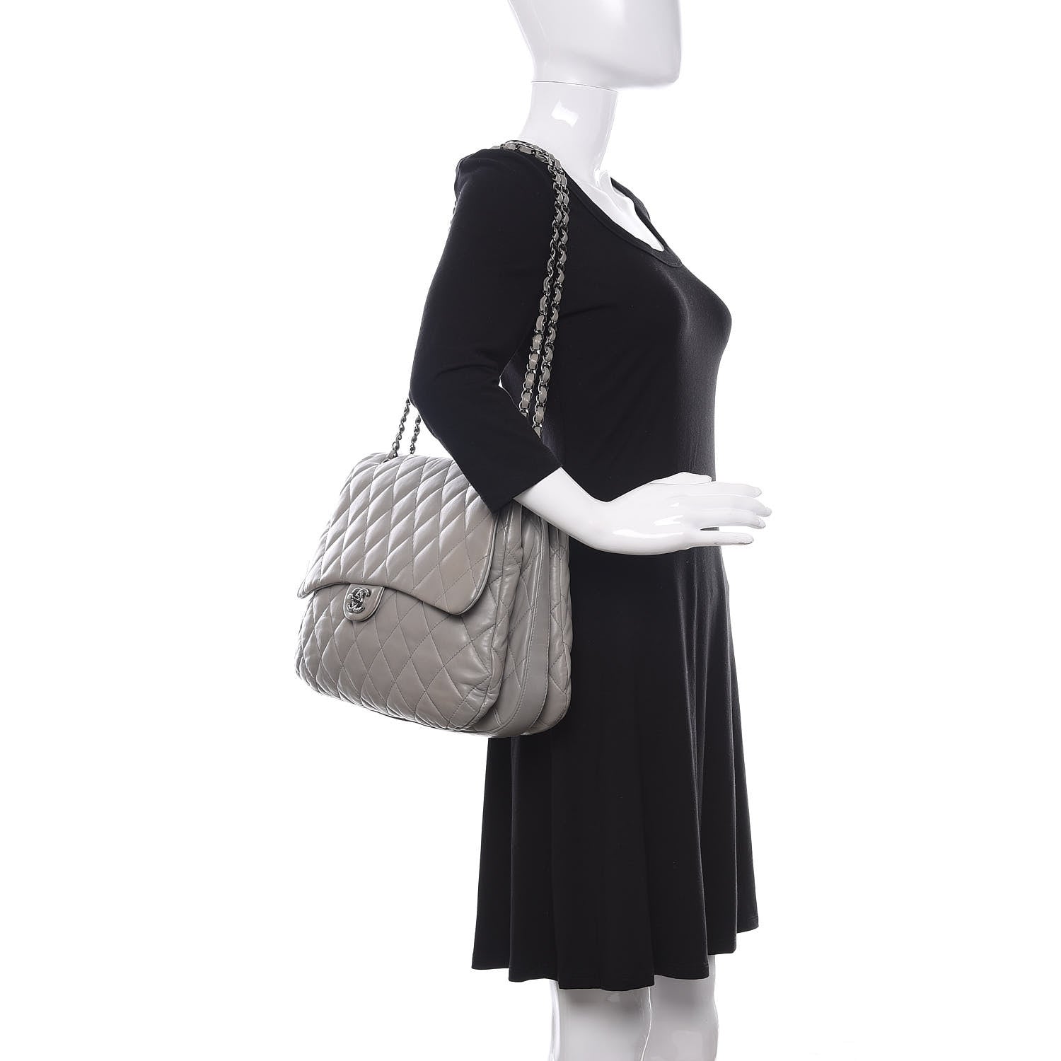 Chanel Lambskin Quilted 3 Flap Bag Grey 2 of 14