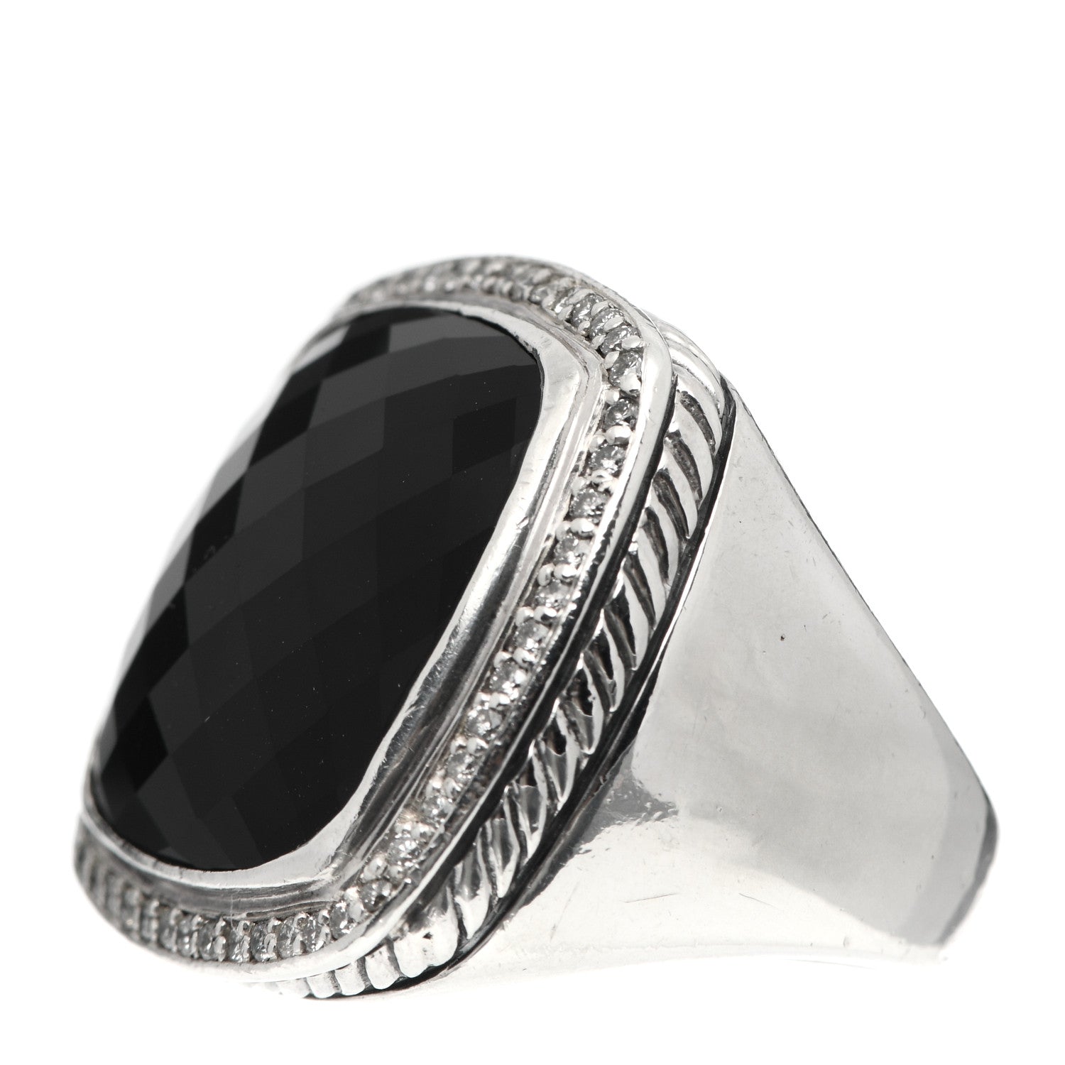 David Yurman Sterling Silver Diamond Black Onyx 20mm Albion Statement Ring 56 7.5 3 of 5