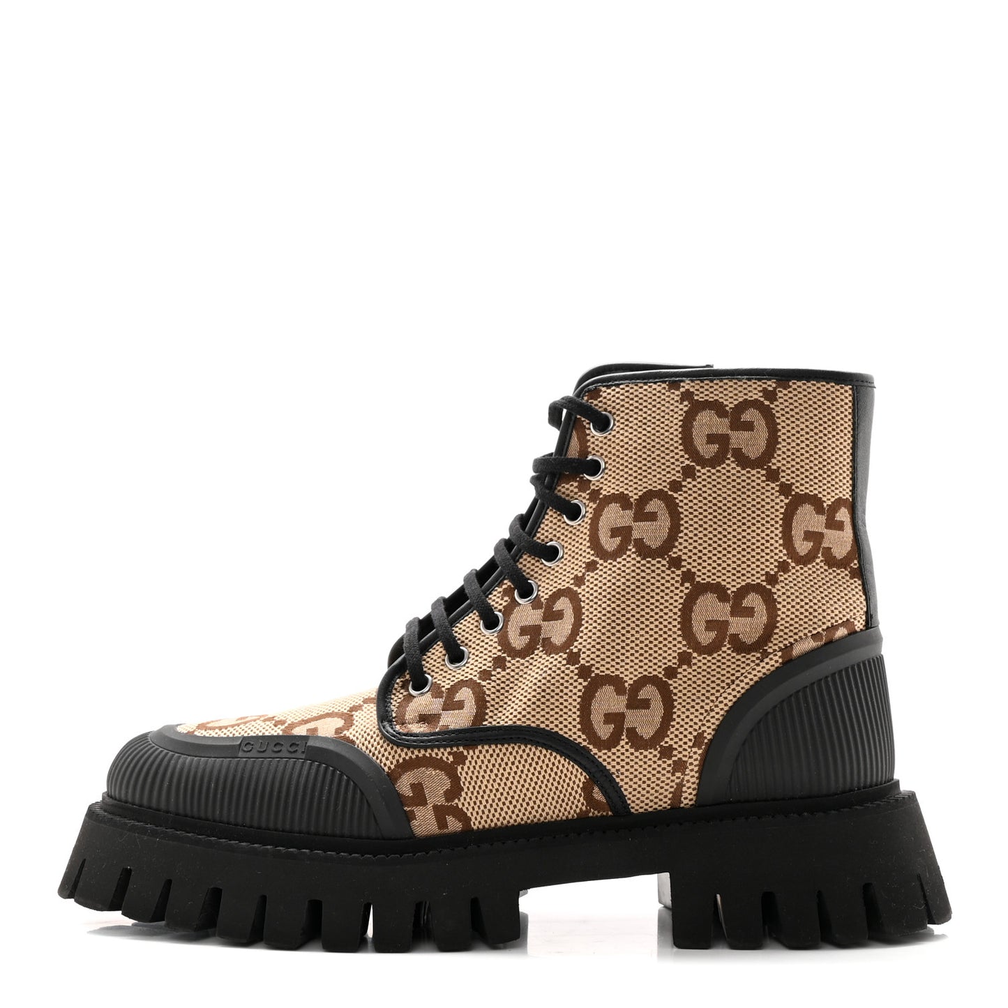 Monogram Jumbo GG Miro Soft Calfskin Mens Lace Up Combat Boots 8 Camel Ebony Black