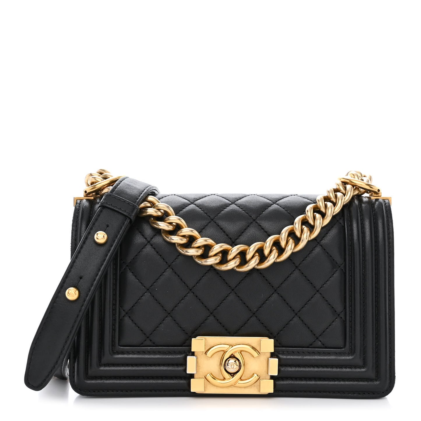 Calfskin Quilted Small Boy Flap Black