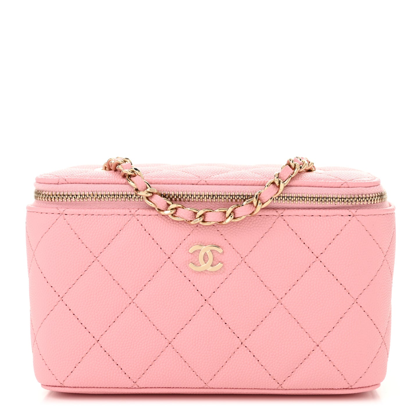 Caviar Quilted Small Vanity Case With Chain Pink
