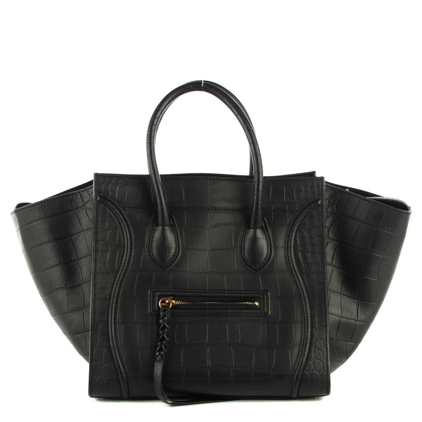 Crocodile Embossed Calfskin Medium Phantom Luggage Black