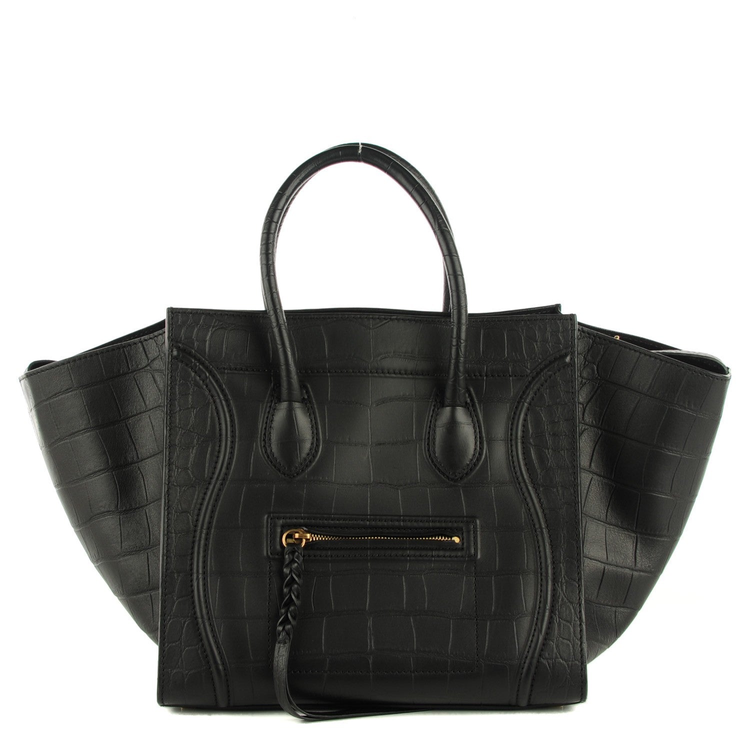 Celine Crocodile Embossed Calfskin Medium Phantom Luggage Black 1 of 7