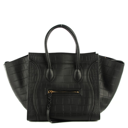Celine Crocodile Embossed Calfskin Medium Phantom Luggage Black 1 of 7