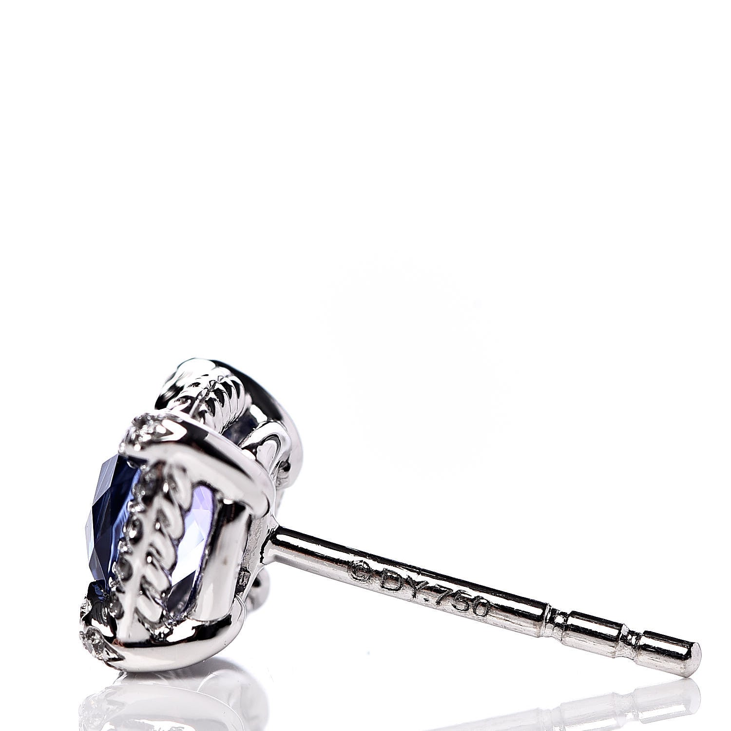 David Yurman 18K White Gold Tanzanite Diamond 5mm Chatelaine Bezel Stud Earrings 4 of 4