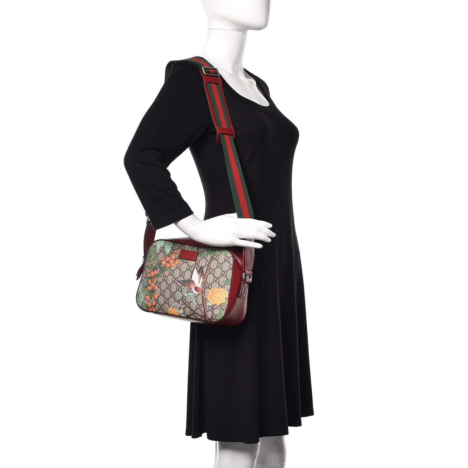 Gucci GG Supreme Monogram Tian Web Camera Bag Beige Multicolor Red 2 of 10