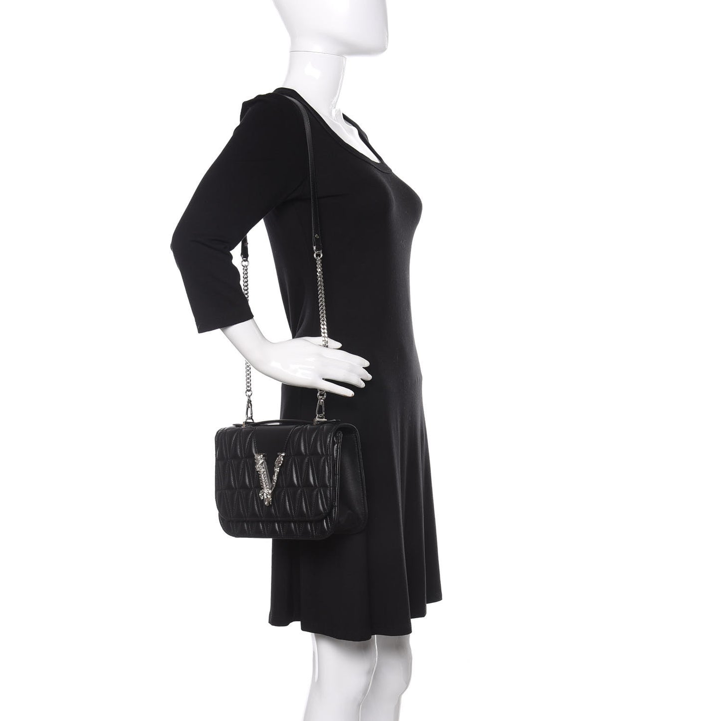 Nappa Quilted Virtus Top Handle Shoulder Bag Black